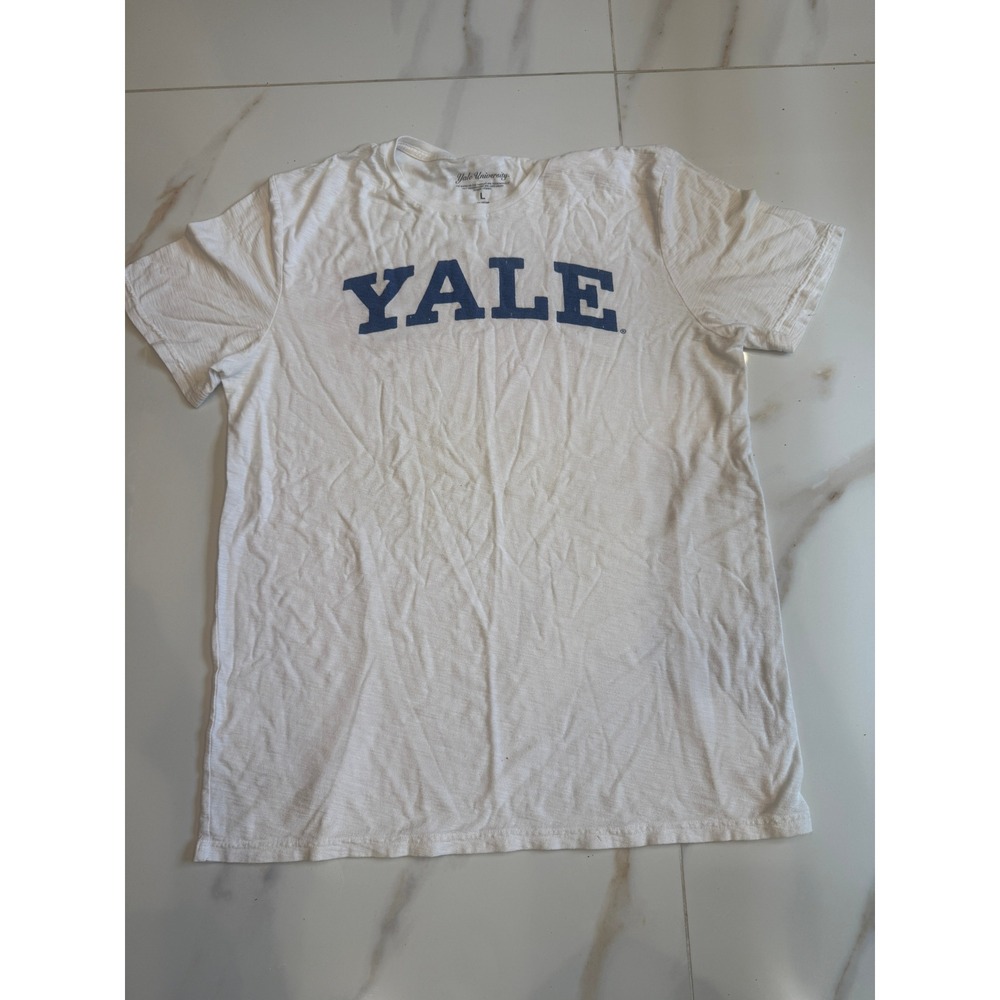 Yale University Graphic T-Shirt White Blue Ivy League Collegiate Mens Large